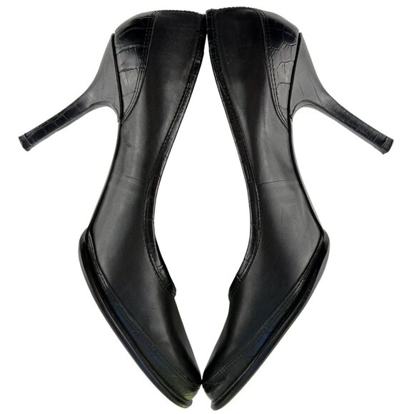 Nine West Black Leather Career Pumps with Croc-Embossed Trim Size 7.5 M - Picture 4 of 9